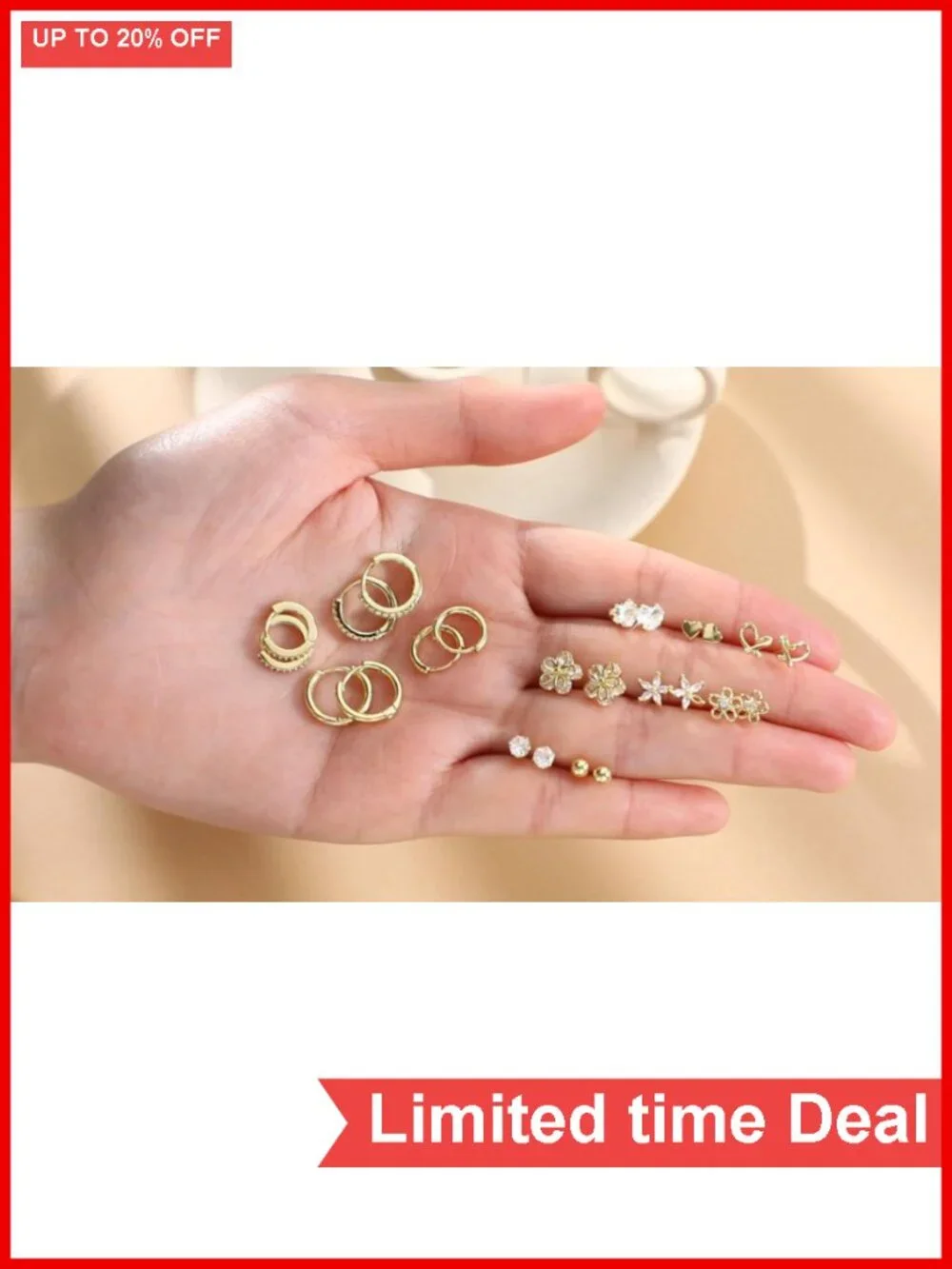 14k Gold Plated Hypoallergenic Earrings Set Surgical Stainless Steel Flat Back